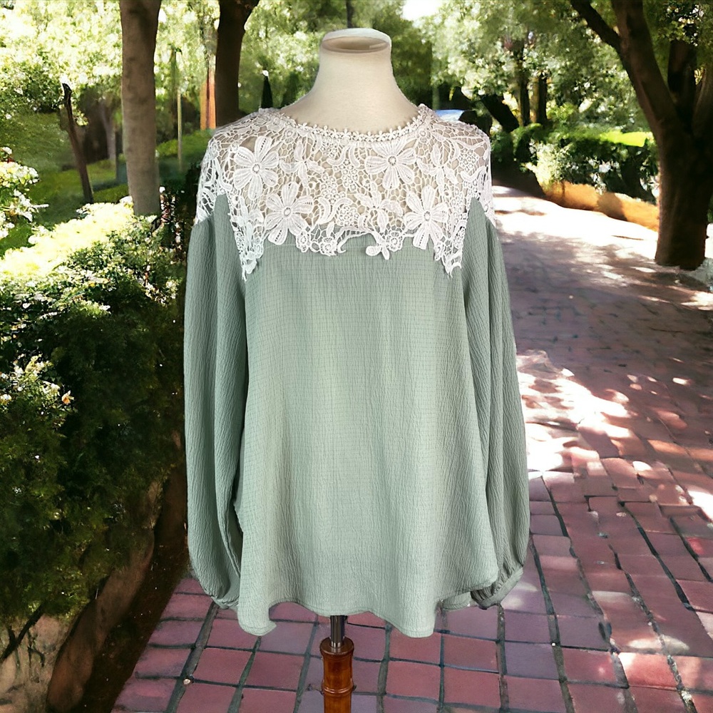 Woman’s Bluheaven lace neckline blouse size L